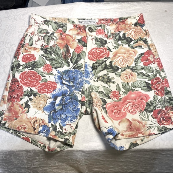 Liquor n Poker 30 Waist Denim Floral Shorts 6in Rock Rebellious 100% Cotton - Picture 1 of 9